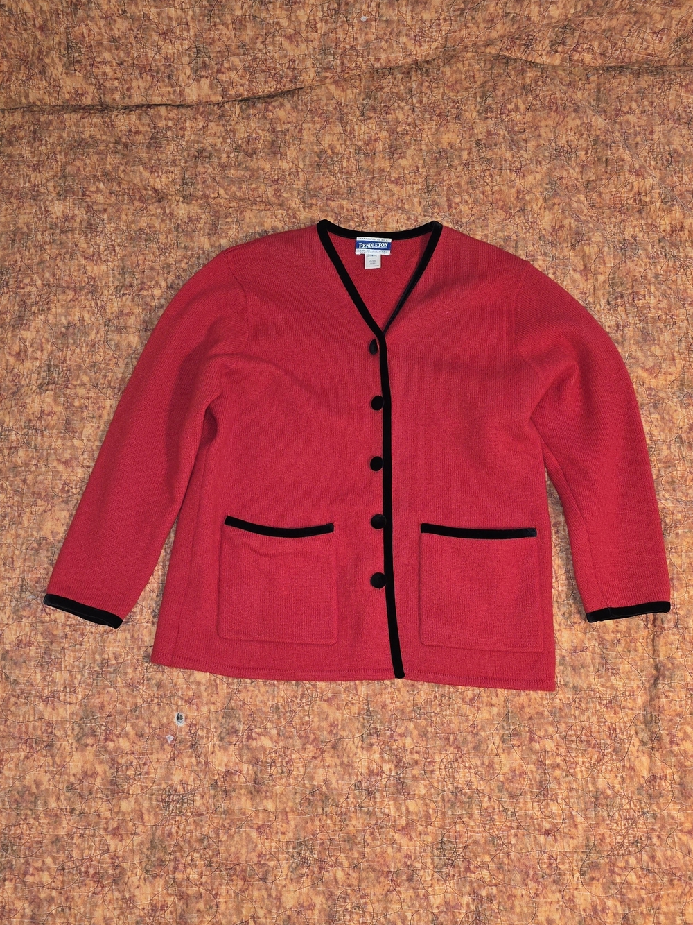 Classic Red Button-Front Jacket with Black Trim Women's Size Large